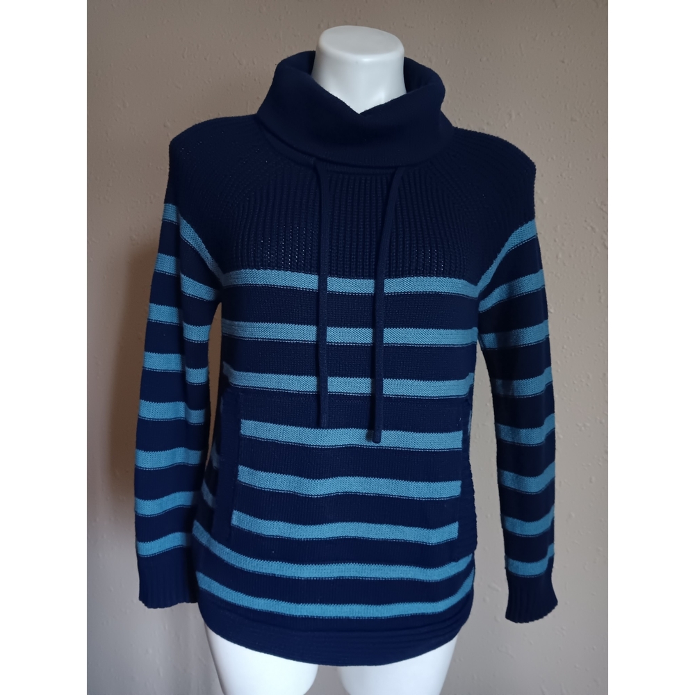 St. John's Bay Navy & Light Blue Striped Cowl Neck Sweater